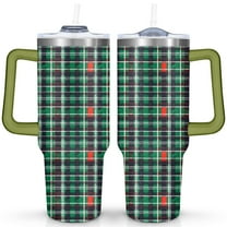 Green and Red Checkered Stripes 40 Oz Tumbler with Handle Lid and Straw Stainless Steel Double Walled Vacuum Insulated Cup Merry Christmas Gifts Tumbler for Women Men Friends Outdoor Indoor