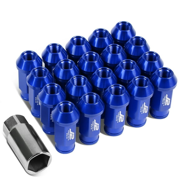 J2 Engineering LN-T7-004-15-BL J2 Engineering 7075 -T6 Forged Aluminum M12X1.5 20Pcs 50mm Height Open -End Lug Nut Set w / Socket Adapter Key (Blue)