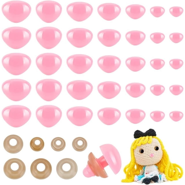 140 piezas de narices de seguridad de plástico para animales, 7 tamaños, color rosa, para manualidades, narices de plástico para amigurumi, ganchillo, marionetas, peluches y accesorios (rosa).