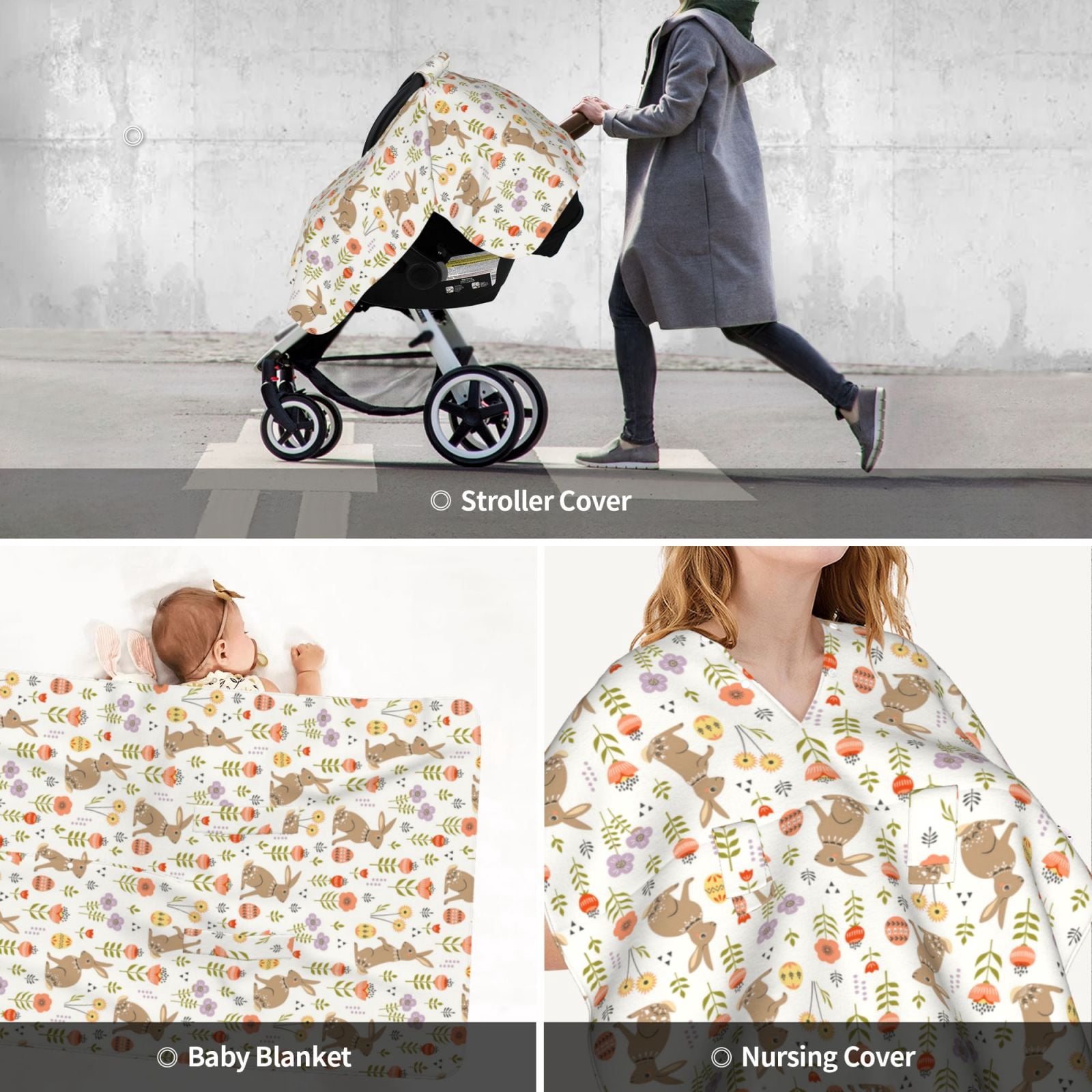 Car Seat Cover Baby - Bohemian Cute Rabbit Flower_B Breathable Infant Car Seat Cover for Baby Carseat, Lightweight Comfort Baby Essentials Must Haves Newborn Stuff for Girl Boy