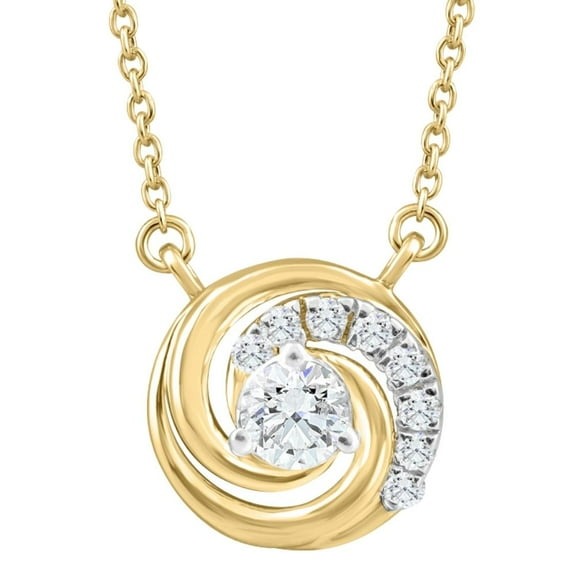 Pompeii 1/4Ct TW Round Diamond Circle Halo Pendant Yellow Gold Lab Grown Necklace (G/H,VS)