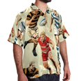 thumbnail image 2 of Football Men's Short Sleeve Button Down Poplin Hawaiian Shirt for Summer Beach, Casual Printed Unisex Style, 2 of 6
