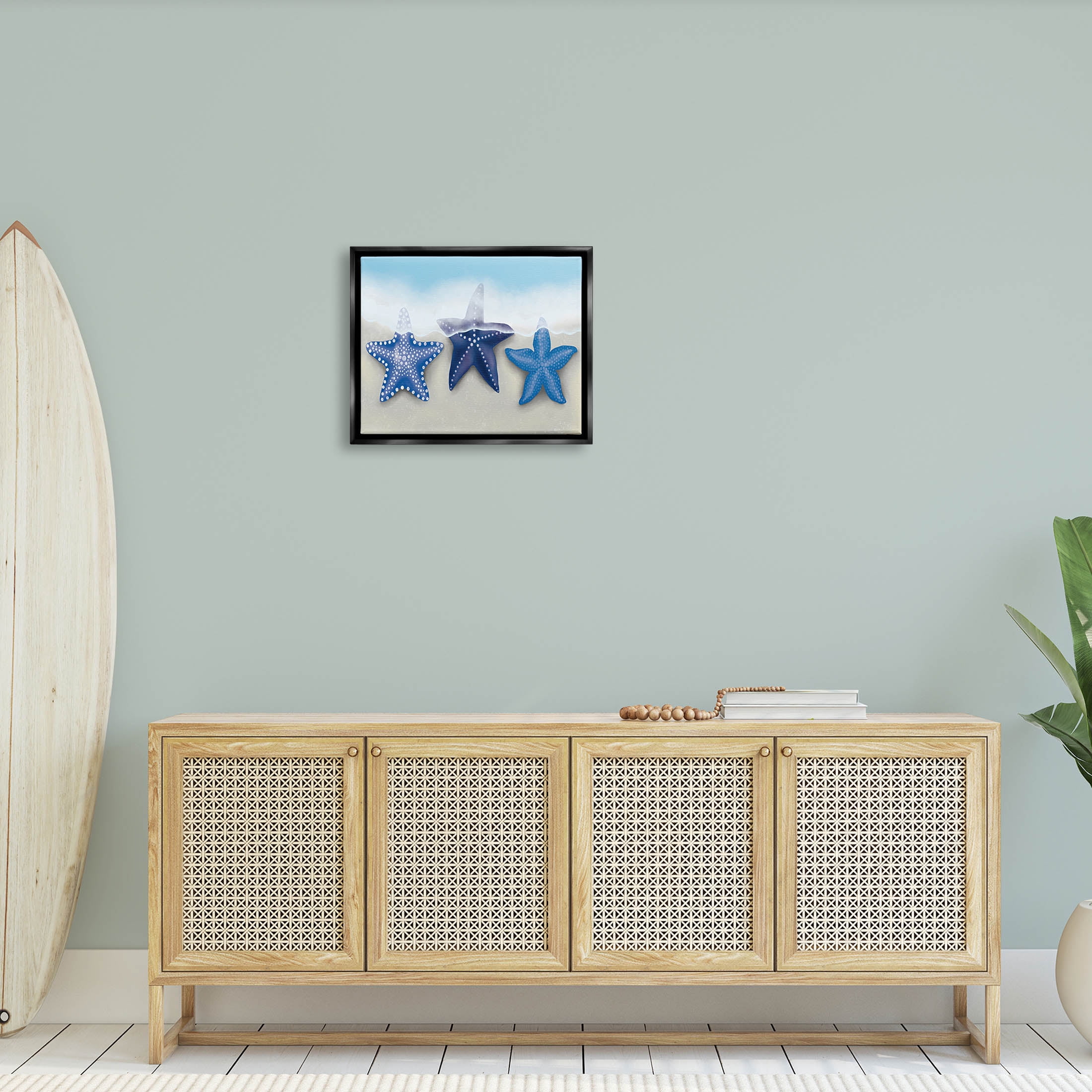 Mixed Blue Starfish Shoreline Animals & Insects Graphic Art Jet Black Framed Art Print Wall Art