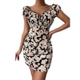 thumbnail image 1 of Mini vestido ajustado de cintura alta con estampado de cordones y manga corta para mujer sexy a la moda Fridja  qw1243, 1 of 6