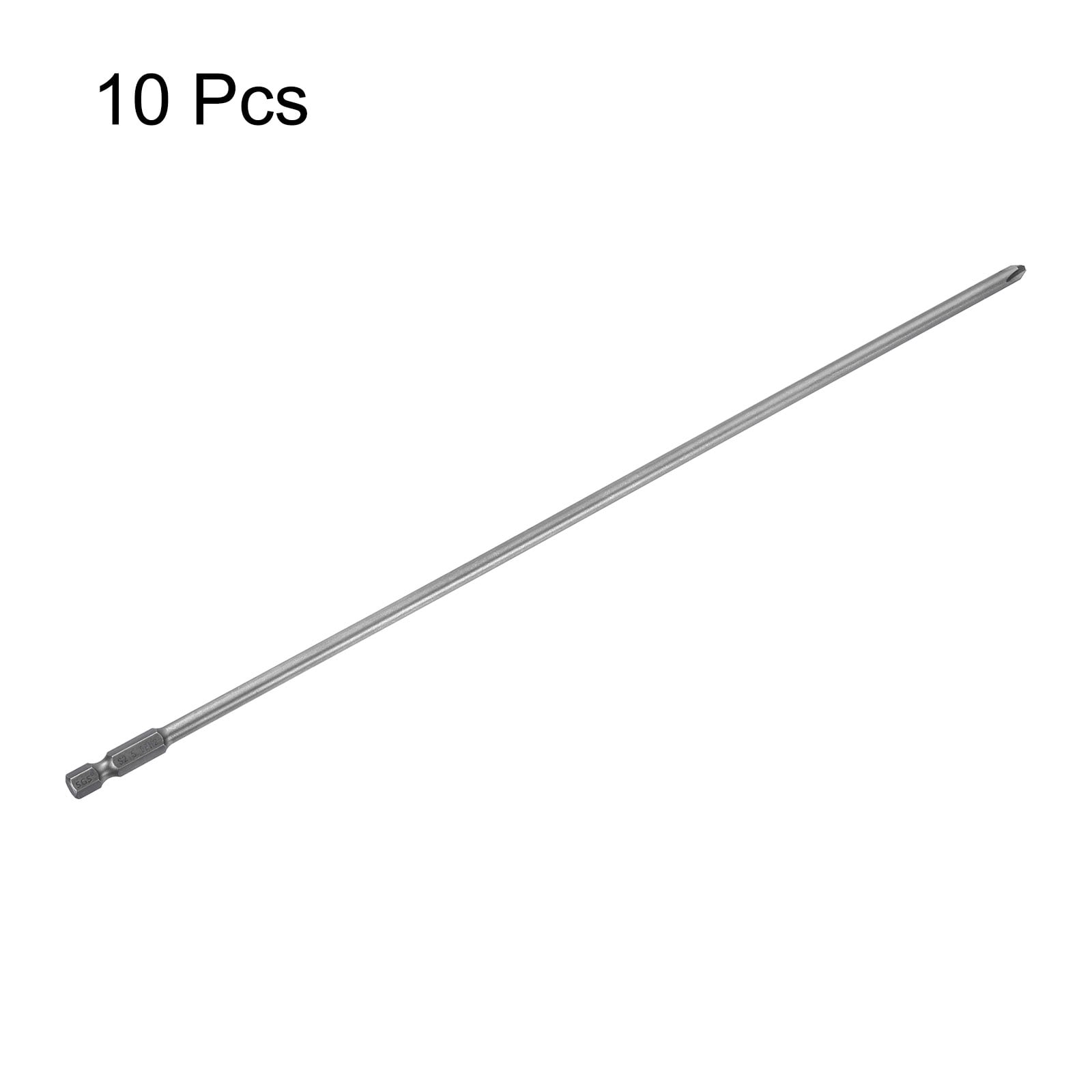 10pcs #2 Phillips Screwdriver Bit PH2 1/4" Hex Shank 12" (300mm) Long Magnetic S2 Steel Industrial Grade Screw Driver Bit Cross Head Electric Drill Bits 0.2" (5mm) Rod