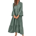 thumbnail image 3 of akafmk Womens Flowy Dresses Long Bell Sleeve Maxi Dress Tiered A-Line Loose Solid Color Fall Casual Vacation Dress, Size S, 3 of 6