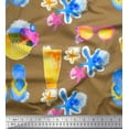 thumbnail image 1 of Soimoi Brown Poly Georgette Fabric Star,Slippers & Goggles Summer Designs Printed Fabric 1 Yard 52 Inch Wide, 1 of 1