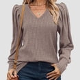 thumbnail image 4 of Suéteres de Mujer, Blusas Tipo Túnica de Larga con Cuello en V y Estilo Casual Caqui S, 4 of 7