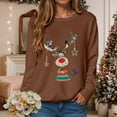 thumbnail image 2 of idosla Christmas Sweatshirts for Women Elk Reindeer Deer Printed Long Sleeve Crewneck Sweater 2025 Winter (Brown, S), 2 of 6