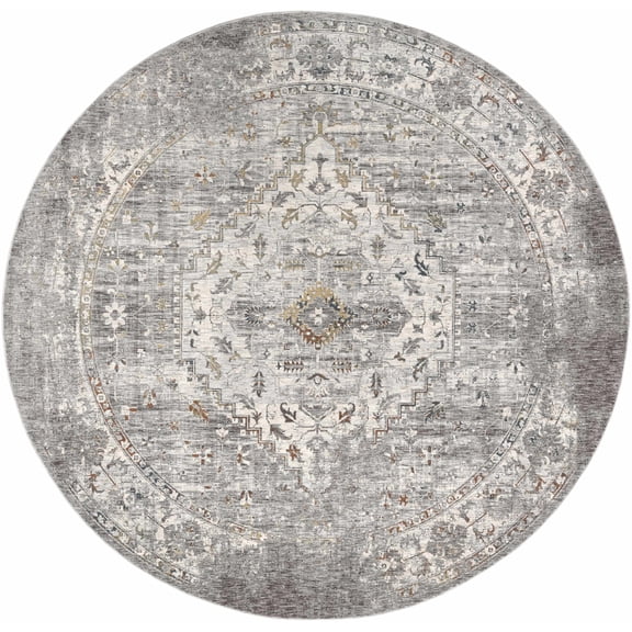 Boutique Rugs Bolivar Traditional Area Rug - Medium Gray, Gray, Charcoal - 7'10" Round