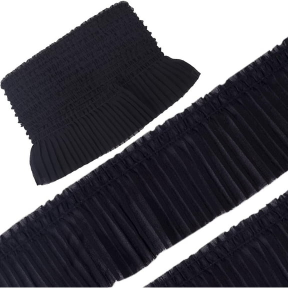 5 Yards Polyester Lace Ribbon Ruffled Lace Trim Clothes Accessories Black 2-1/2 inch(65mm)