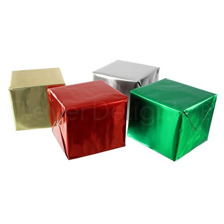 - CleverDelights Metallic Wrapping Paper - 4 Rolls - Silver Gold Red Green - 30