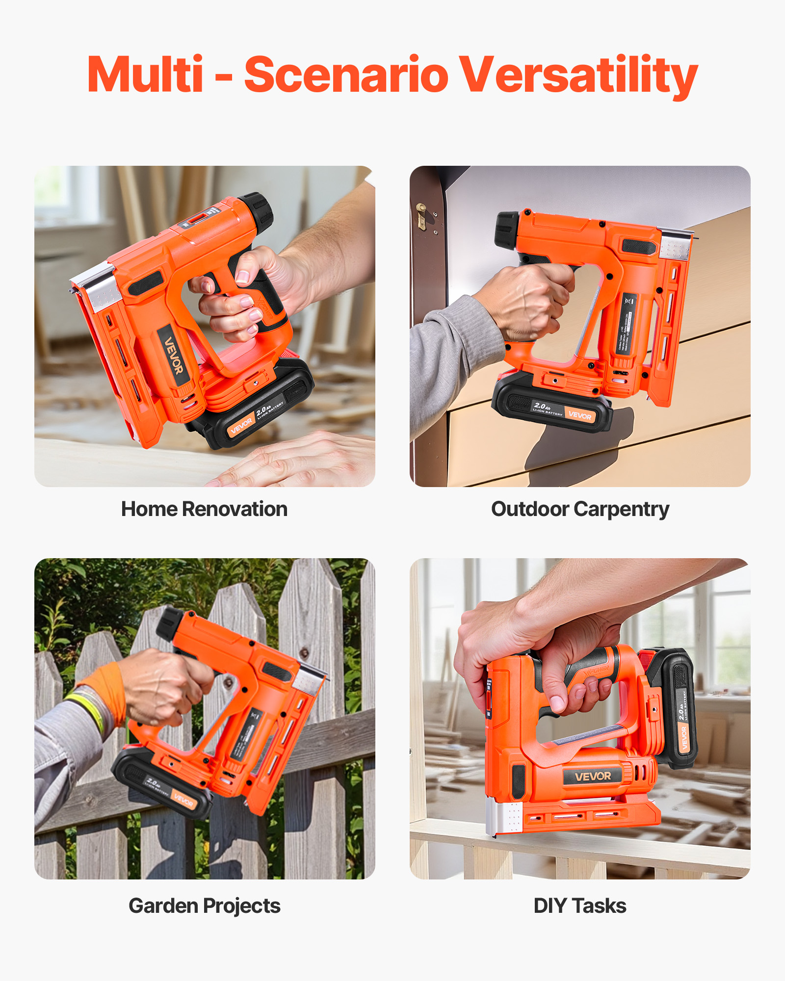 VEVOR Cordless Brad Nailer, 2-in-1 Nail Gun Staple Gun, 18 Gauge 5/8 inch, Includes 1000 Pcs Staples and 1000 Pcs Nails, with Battery and Charger, Non-Slip Rubber Grip, for Woodworking DIY Projects