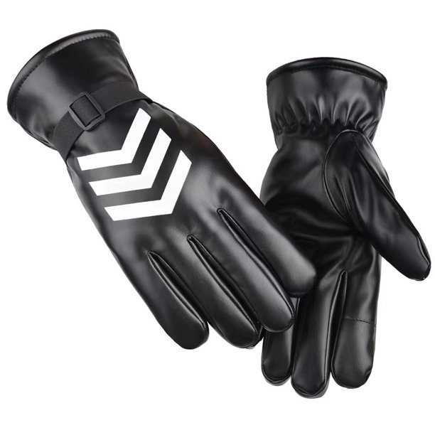 Guantes de invierno para hombre, además de guantes cálidos de terciopelo para montar en motocicleta al aire libre, guantes de algodón con pantalla táctil de PU
