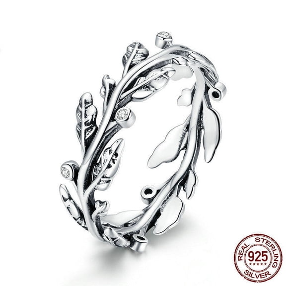 Womens Sterling Silver Ring with Gemstone Inlay and Classical Branch Design Lightweight 925 Silver Ring European