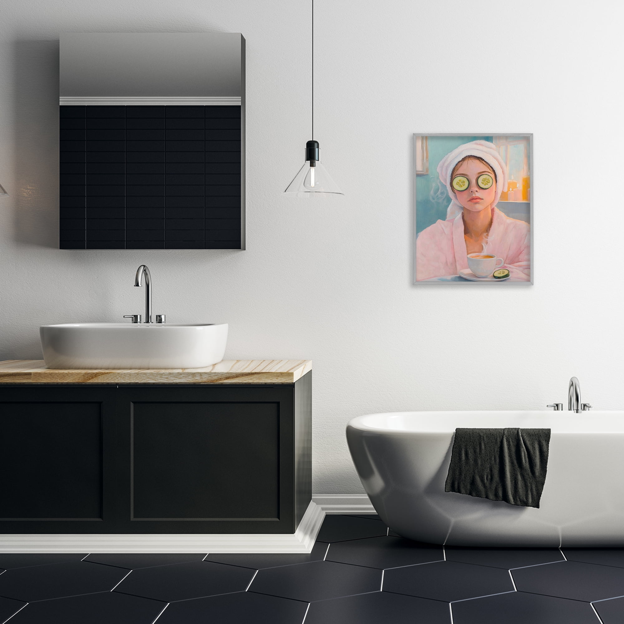 Stupell Industries Spa Day Cucumber Self Care Gray Framed Giclee Art, design by The Prints Vibe