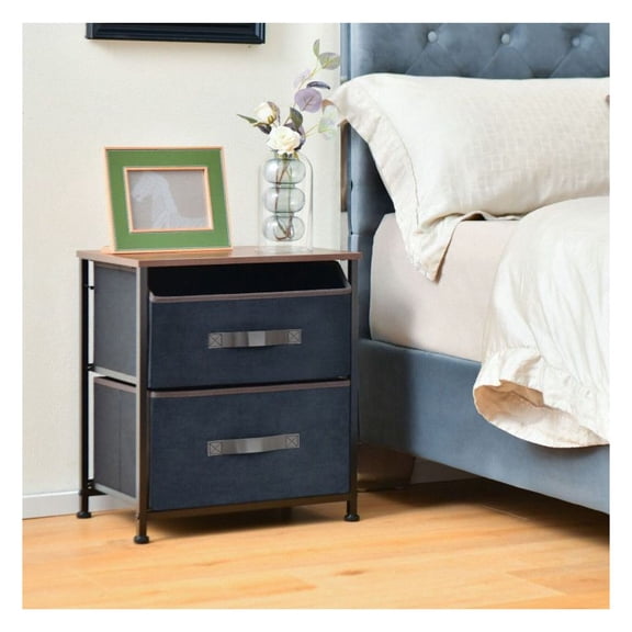 Industrial Nightstand with Drawers, 20 Inch Bedside Table with Fabric Bins, Rustic Brown End Table for Living Room Bedroom, Heavy Duty Metal Frame