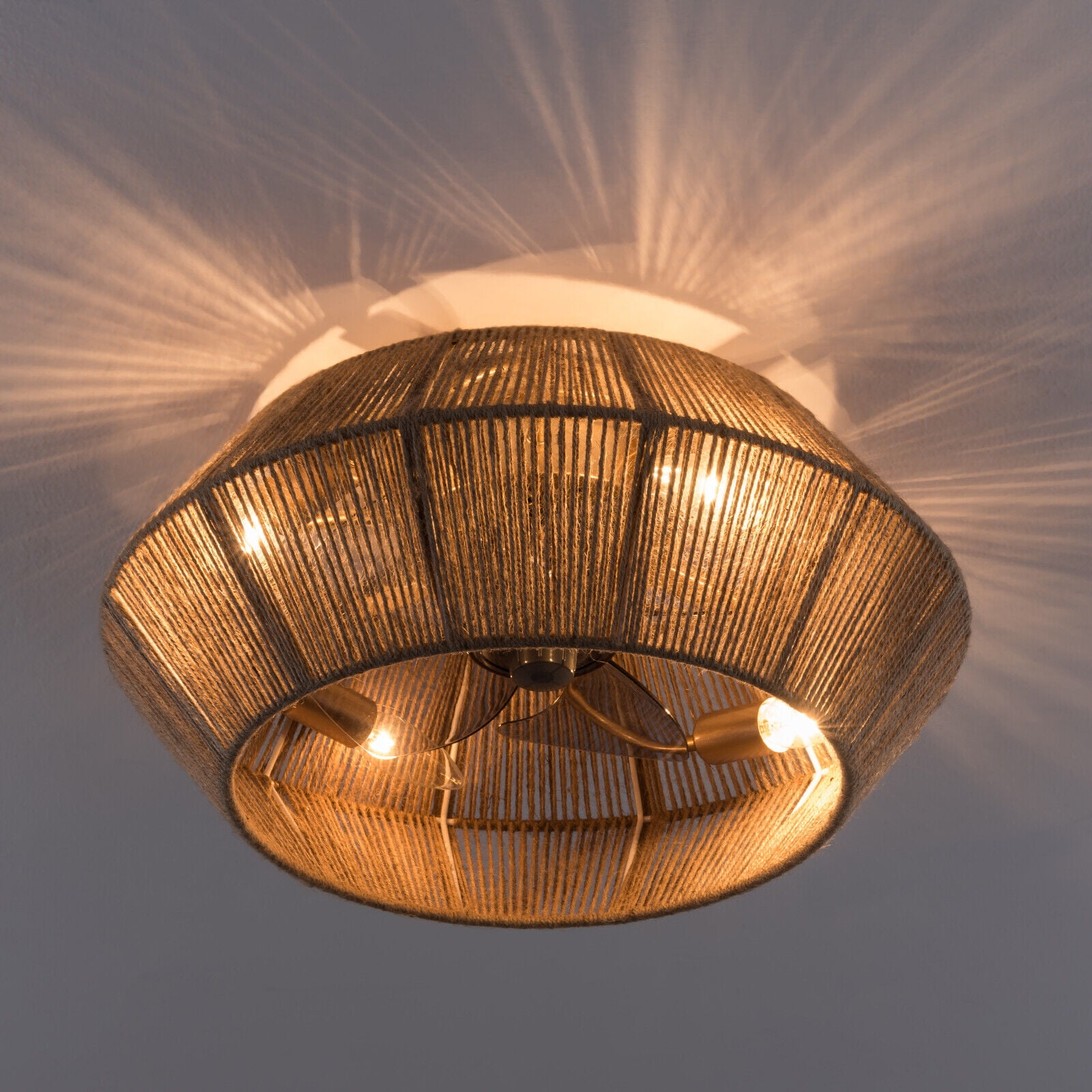 Miumaeov Boho Invisible Ceiling Fan Light Woven Rattan Caged Fan Chandelier Pendant Lamp with Remote Control 6 Speeds