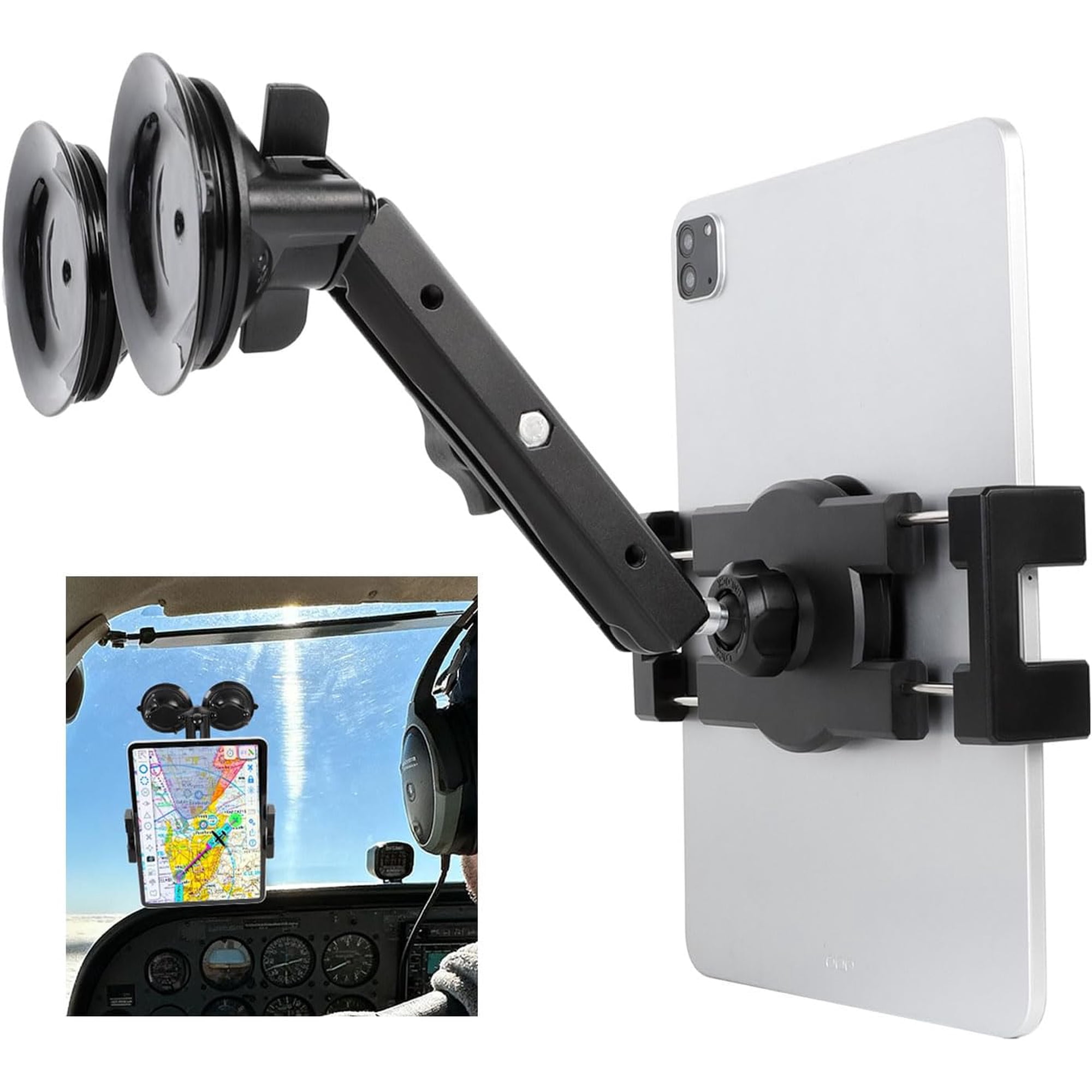Dual Suction Cup Tablet Holder Mount for Personal Airplane/Boat/Car/Truck Windshield, Pilots iPad Holder Fits iPad Pro Air and Other 4.7-13" Tablets