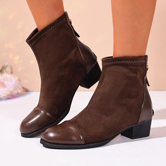 Ladies' And Winter European And Foreign Trade Plus Round Toe Back Zipper Thick Heel Fashion Short Boots