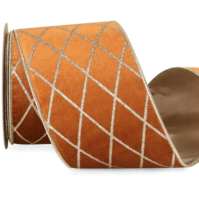 Cinta de Terciopelo Ribbli Marrón Cobrizo de 10 cm para Navidad en Terracota