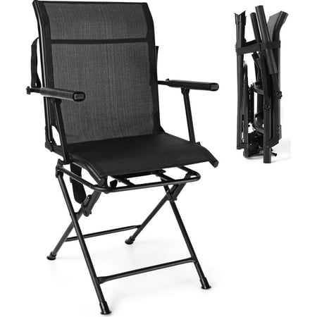 DORTALA 360 Degree Swivel Hunting Blind Chair Portable Swivel Blind Stool w/Armrest Sturdy Metal Frame Mesh Back Ground Hunting Blind Chair for Adults Great for Outdoor Hunting Camping Black