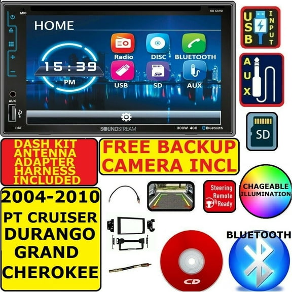 04-10 PT CRUISER DURANGO GRAND CHEROKEE USB BLUETOOTH CAR STEREO RADIO PACKAGE