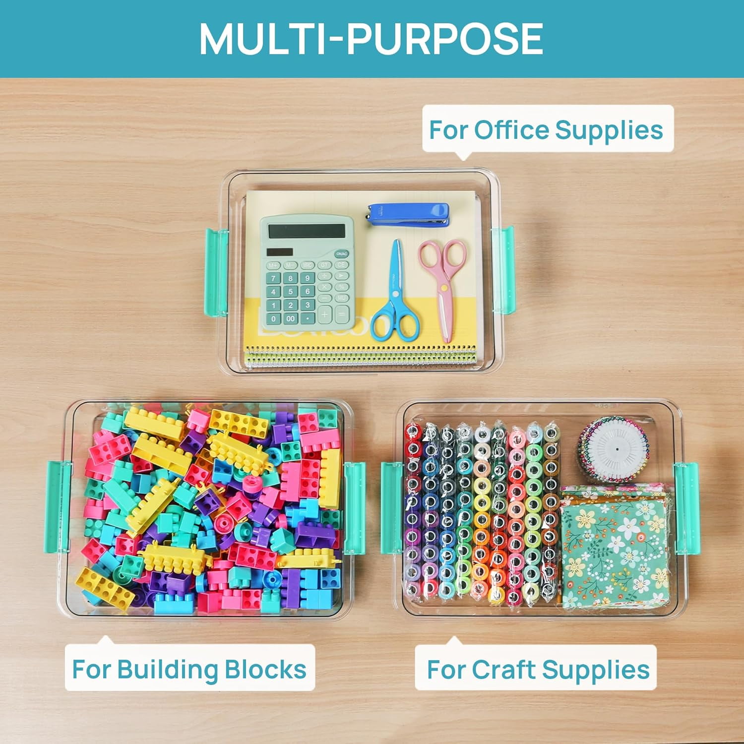 6 Qt Plastic Storage Bins with Lids, Clear Sensory Bins, Arts Crafts Organizers and Storage, Stackable Containers for Home Office and School Supplies, 2 Pack
