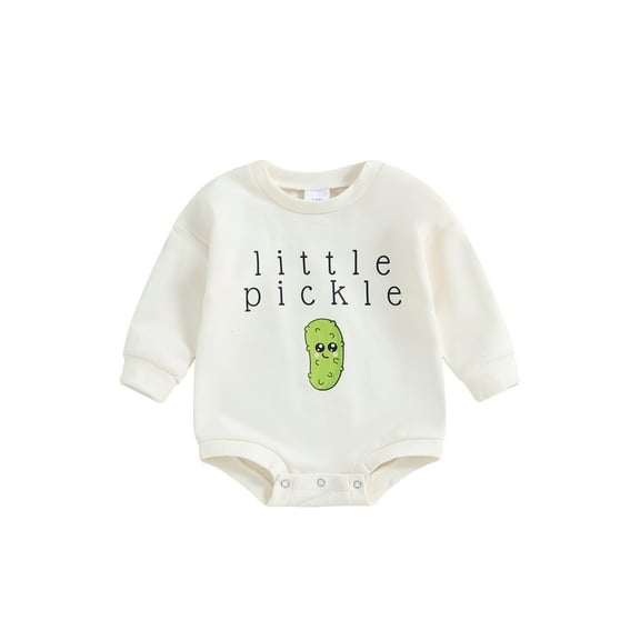 Michellecmm Baby Jumpsuit Long Sleeve Crewneck Letter Cucumber Print Casual Romper