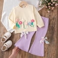 thumbnail image 2 of Zanarzt Baby Girl Clothes Toddler Girl Outfits Girls' Cute Flower Print Long Sleeve Top with Flared Pants Cute 2PC Set Light Yellow,12-18 Months, 2 of 9