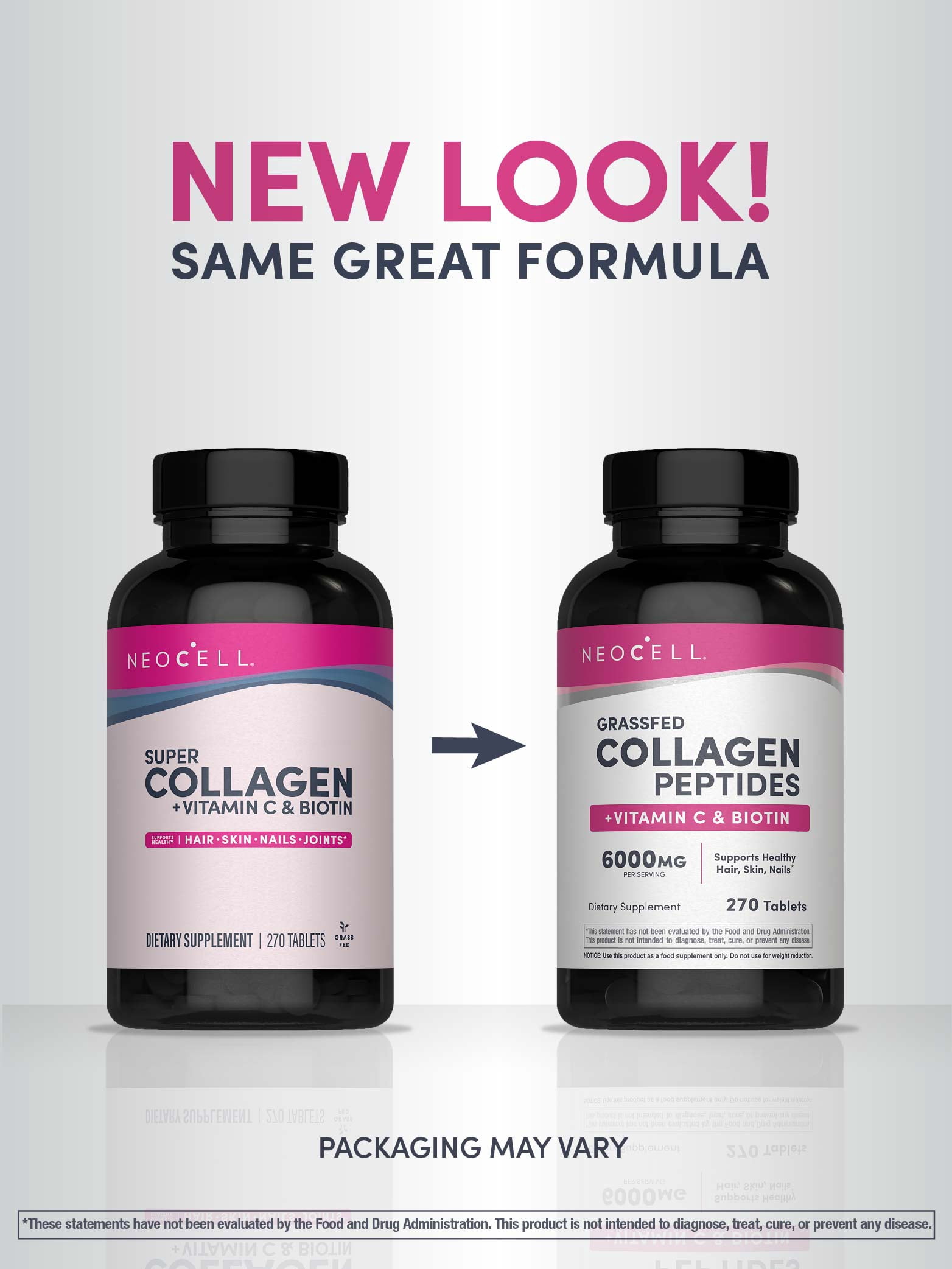 Grass Fed Collagen with Vitamin C and Biotin | 270 Tablet for Men and Women | by NeoCell