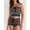 thumbnail image 5 of Yunliwuli Women's 2 Piece Knit Set, Striped Off Shoulder Crop Tube Tops Drawstring Shorts Summer Outfits for Party Club, 5 of 8
