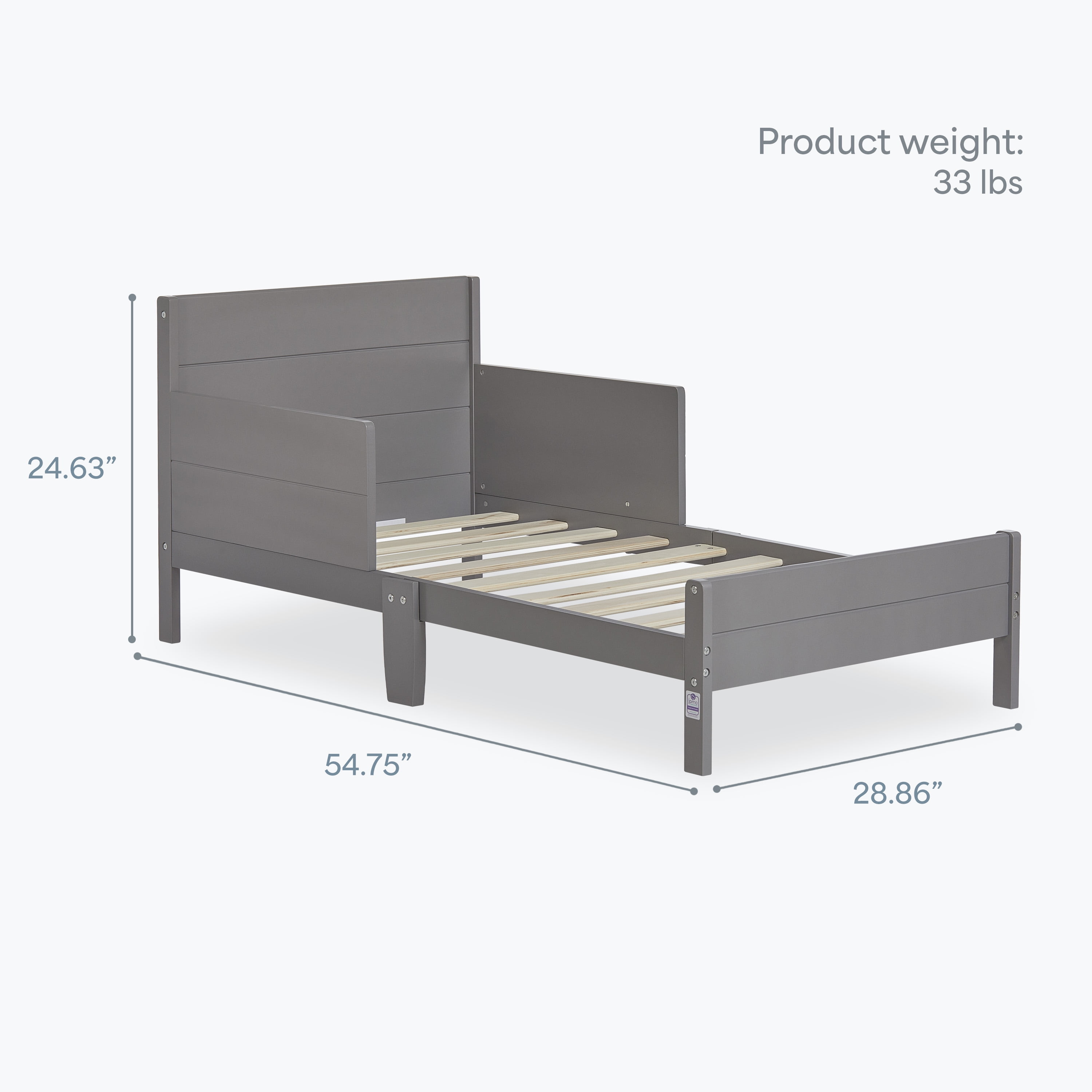 Dream On Me Holland Toddler Bed made with Sustainable New Zealand Pinewood, Steel Grey