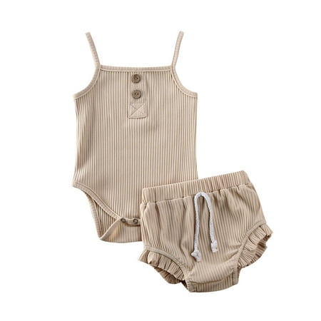 

Yinyinxull 2 Pcs Baby Girl Shorts Set Knitted Suspenders Jumpsuit + Short Pants Suits Brown 18-24 Months