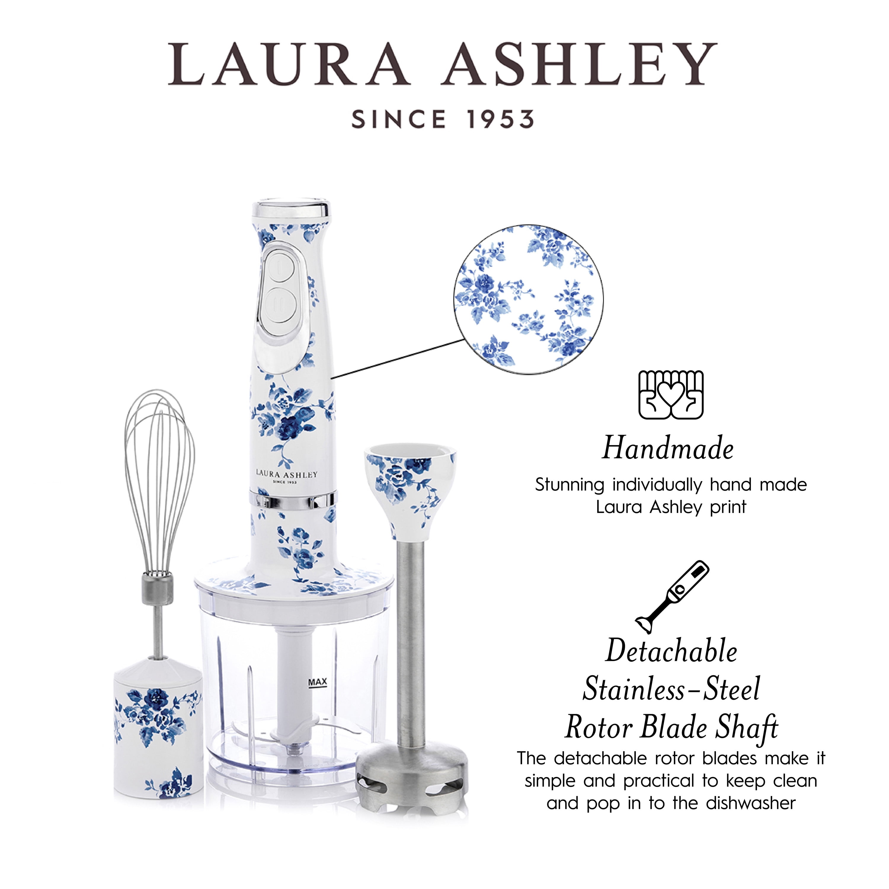 VQ Laura Ashley 500-watt Hand Blender 4-in-1 Set, China Rose