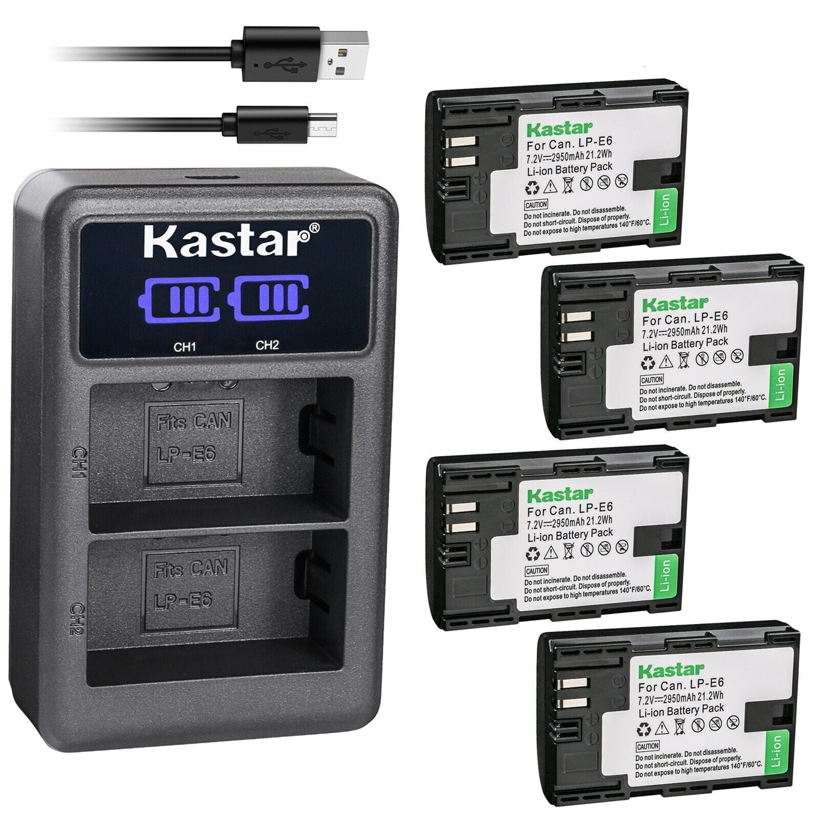 Kastar 4-Pack LP-E6 Battery and LED2 USB Charger Compatible with Blackmagic BMPCC 4K BMPCC4K Battery, Blackmagic Design Pocket Cinema Camera 4K, Blackmagic Design Pocket Cinema Camera 6K