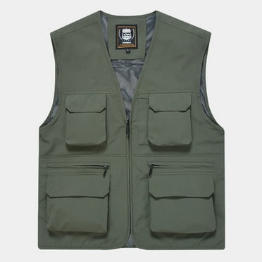 Leesechin Big Mens Cargo Vest Mens Lightweight Sports Multi-bag Casual Quick-drying Vest Mountaineering Tooling Outdoor Vest Jackets