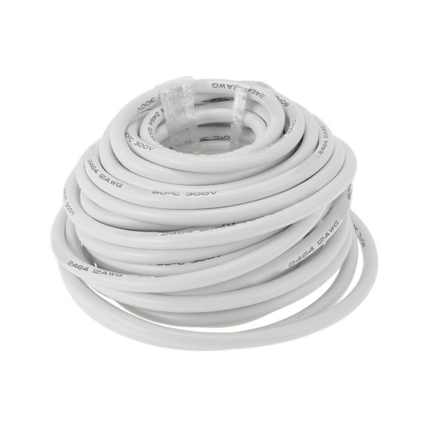 Cables eléctricos únicos para automóviles, cable de alimentación de 39 pies, blanco, TC, 1 pieza, 12AWG, 2 conductores, completamente aislado y con chaqueta de tacto suave, universal