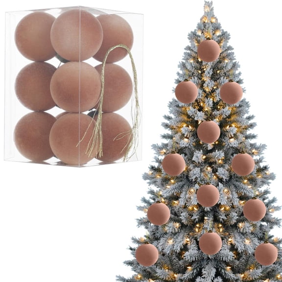 Feltree 12-Pack Flocked Velvet Christmas Ball Ornaments, 4cm Small Hanging Balls for Christmas Tree Decorations, Holiday Decor, Durable and Easy to Hang