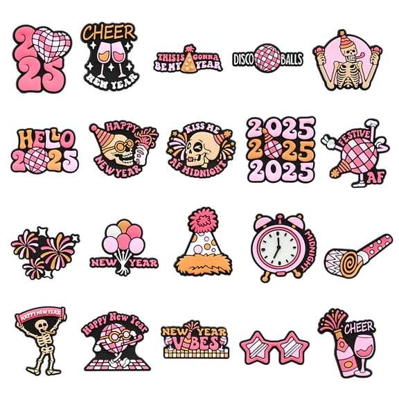 New Year Clogs Shoes Decoration Charm, Cute Pink 2025 Celebration Shoes Charm Accessory for Women, Youth, Adults