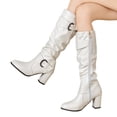 thumbnail image 5 of YLYL Women Knee High Slouch Round Toe Buckle Victorian Tall Boots Block Heel Knee-High Boots, 5 of 7