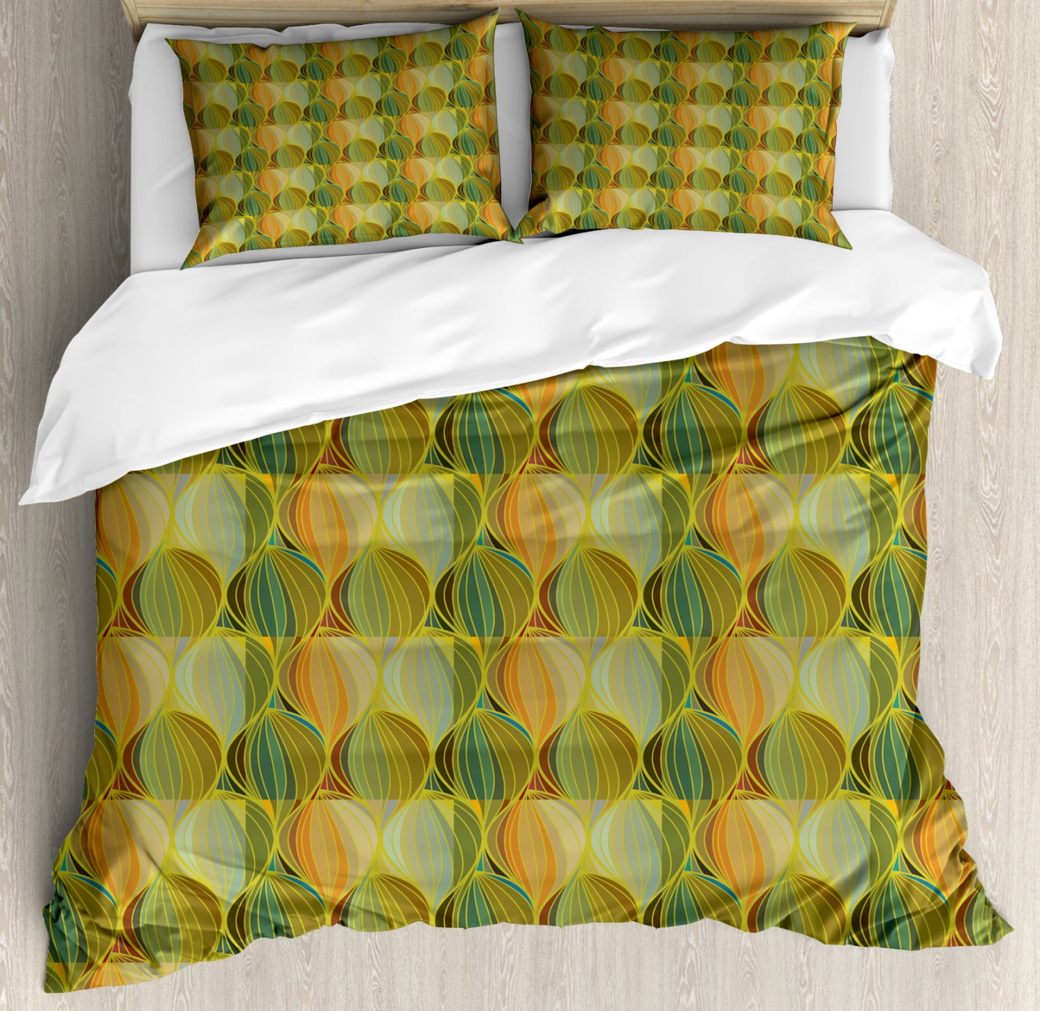 Funky Duvet Cover Set, Doodle Hand Drawn Stripes in Wavy Style Abstract