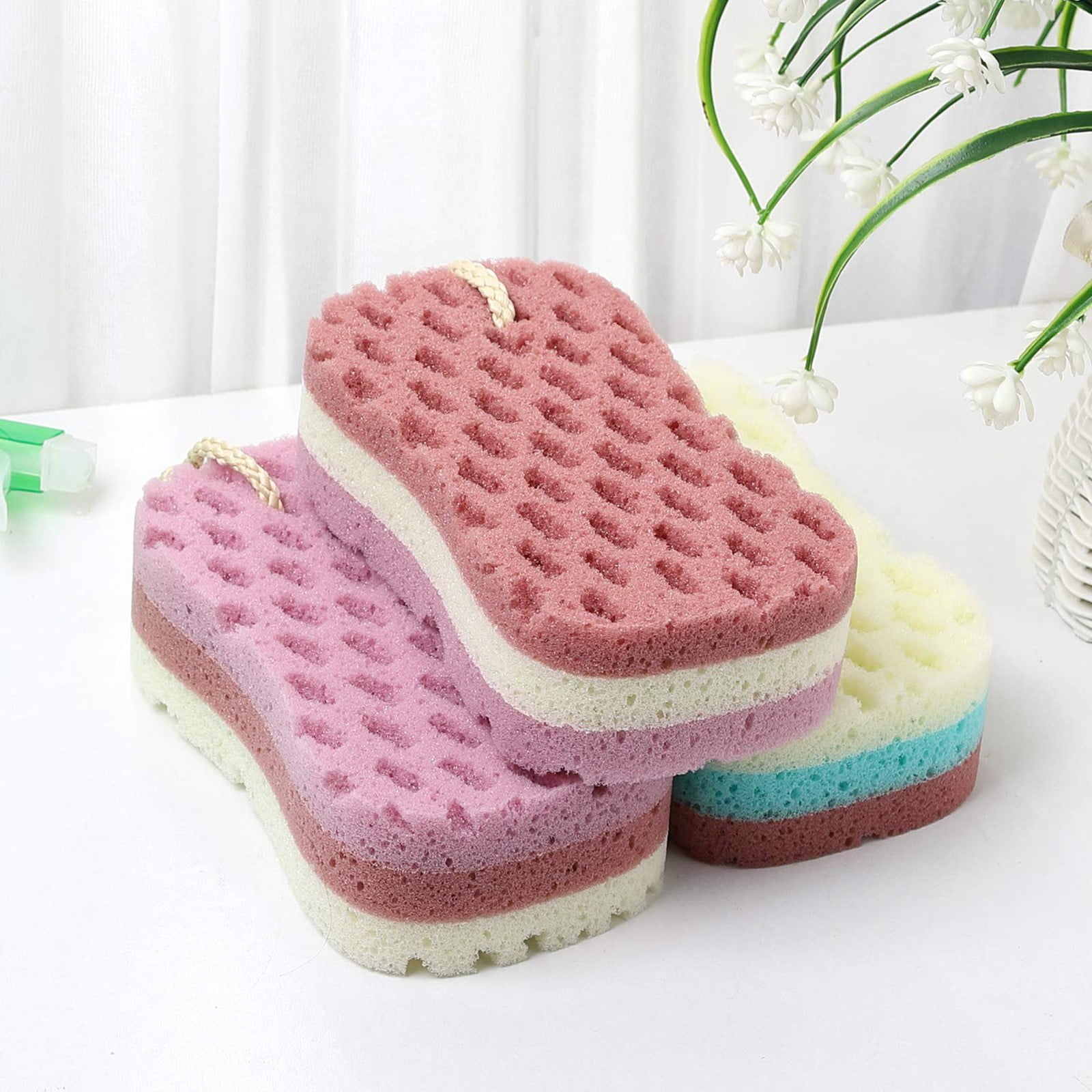 QWANG 3 Pieces Of Bath Sponge Suitable For Women Men's Silk Bath Sponge Large Bath Sponge