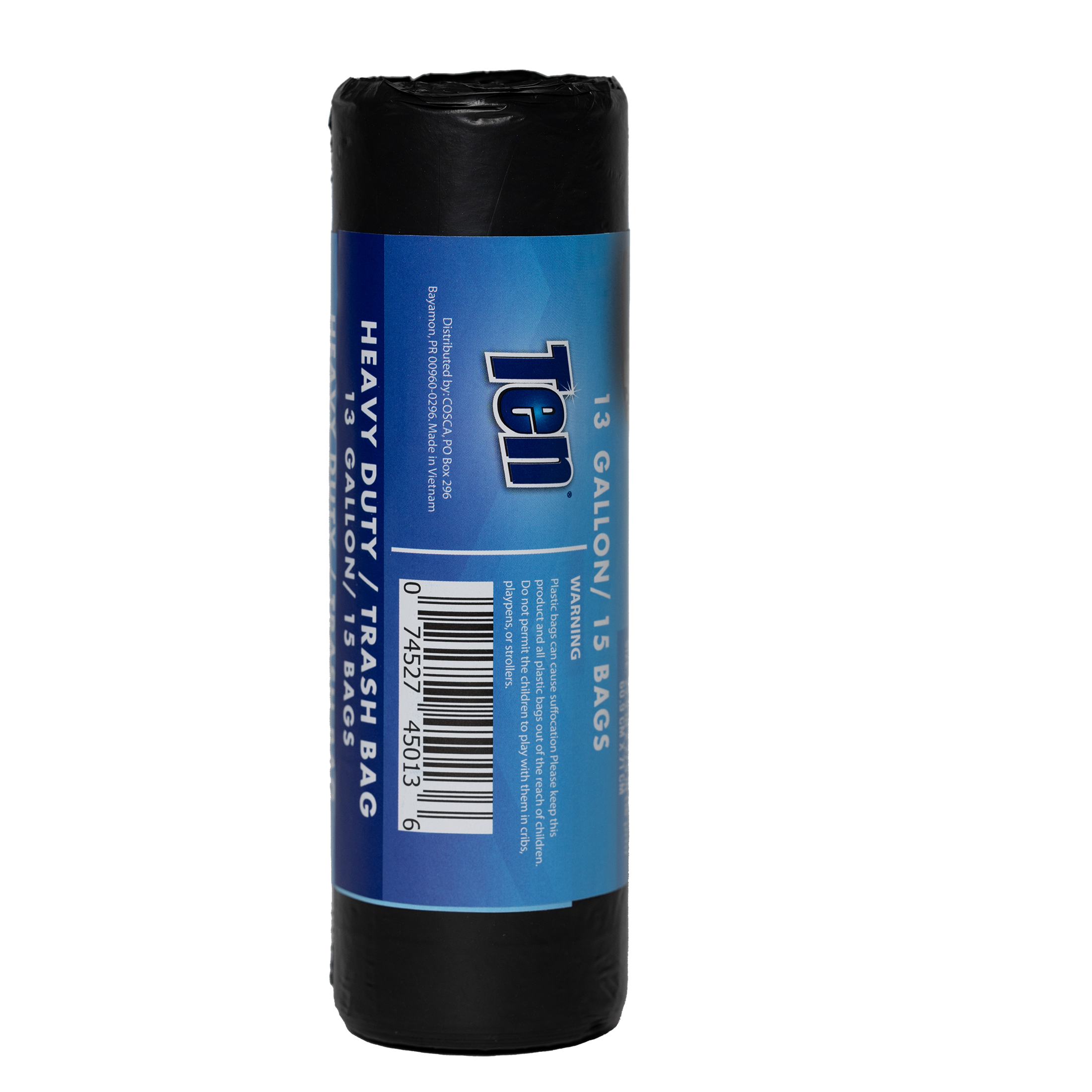 Ten 13 Gallon Flat Top Trash Bags 15 Count per Roll