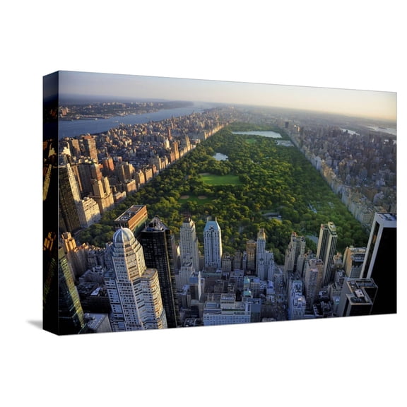 Art.com Central Park Aerial View, Manhattan, New York; Park is Surrounded by Skyscraper Stretched Canvas Print Wall Art by T photography, 18" x 12"