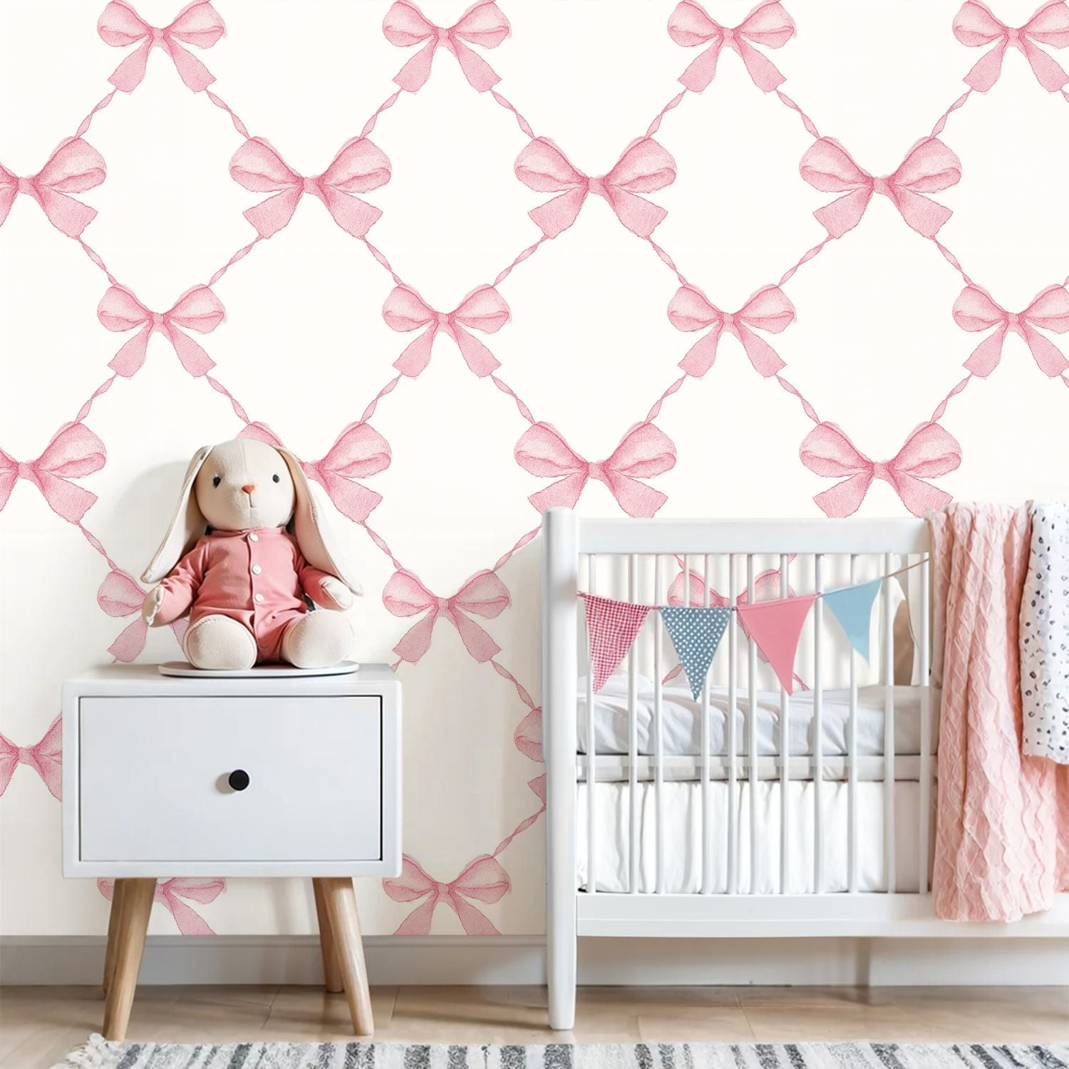 Peel and Stick Wallpaper Soft Pink Bow Delicate Ribbons Light Wall Mural 23.6in x 9.8ft Self Adhesive Removable Wall Paper Renter Friendly Wallpaper for Nursery Bedroom Cabinets
