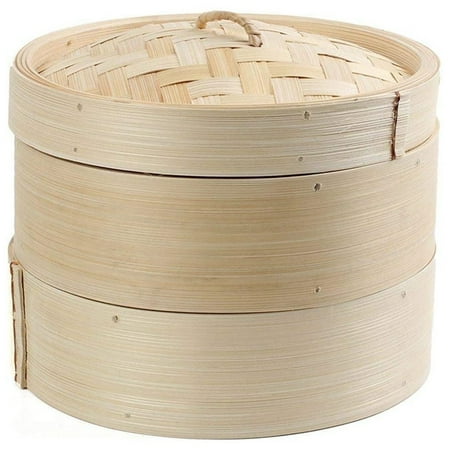 

Bamboo Steamer 2 Tier 8 Inch Sum Basket Rice Pasta Cooker Set with Lid By Basket for Vegetables