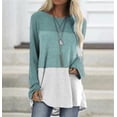 thumbnail image 2 of Camiseta de mujer de manga larga, cuello redondo, color en contraste, camiseta de algodón, azul cielo, 3XL seitruly AP000711-23, 2 of 7