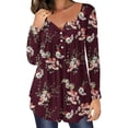 thumbnail image 1 of Camiseta informal para mujer, blusa estampada de manga larga con cuello redondo y fruncido Fridja fjkfkj679, 1 of 6