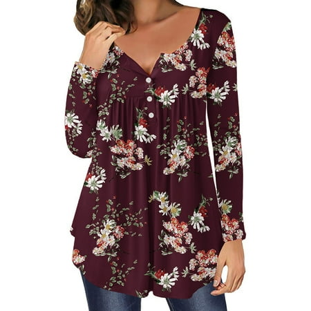 

Winter Tops for Women Hide Belly Tunic Dressy Casual Long Sleeve Floral Blouses T Shirts to Wear with Leggings